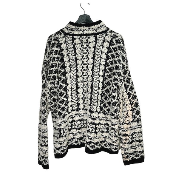 Solitaire by Ravi Khosla Black White High Neck Chunky Hand Knit Sweater xl - Picture 2 of 9